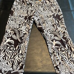 Woman’s CAbi brown with off white print ankle pant, Size 14